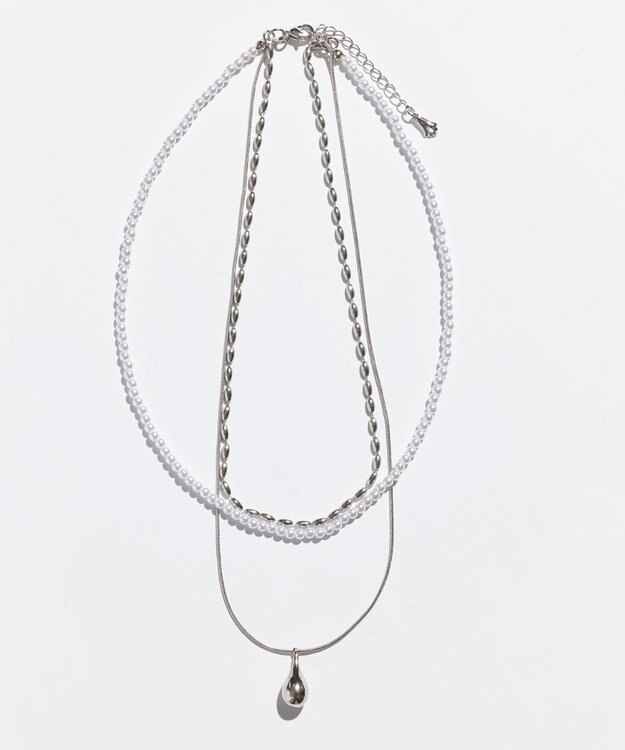 Phoebe パール×ドロップメタル3連ネックレス　シルバー シルバー