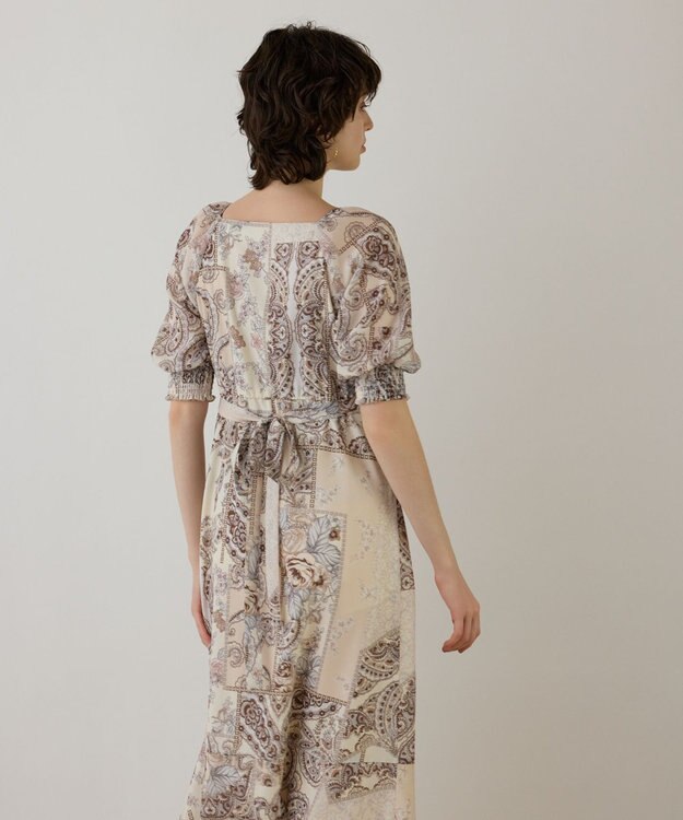 GRACE CONTINENTAL スカーフプリントドレス ベージュ