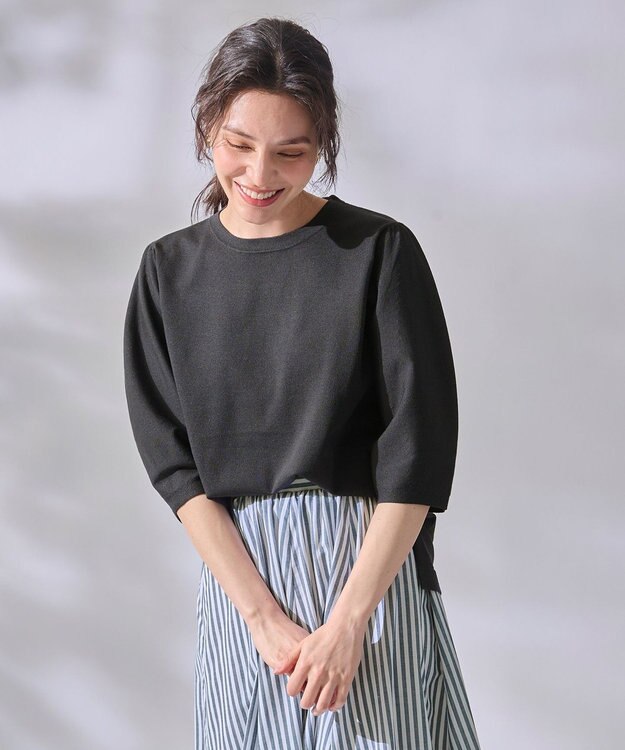 ANY 【洗濯機可】パフスリーブニットプルオーバー チャコール