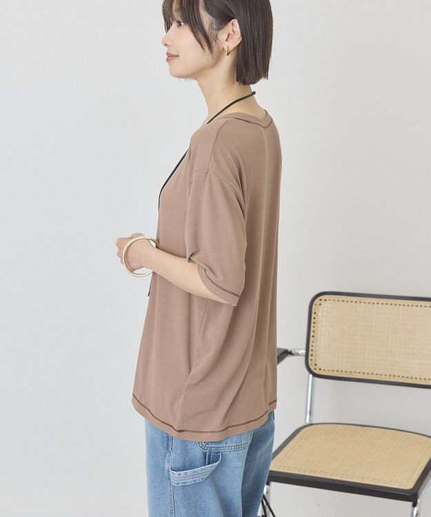 AMERICAN HOLIC 【先行予約】【マルチ機能】配色ステッチルーズTシャツ Mocha