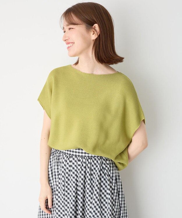 ANY 【洗濯機可/アンチピリング/UVカット】アクリルガーターフレンチスリーブニット アップルグリーン