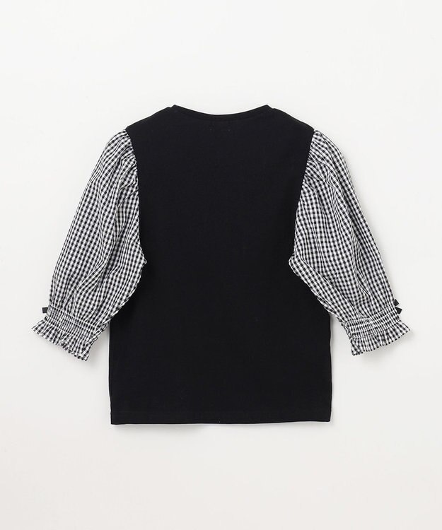 ANY KIDS 袖ギンガム 七分袖 Tシャツ ブラック×ブラックギンガム