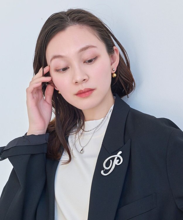 Phoebe パール×ドロップメタル3連ネックレス　シルバー シルバー