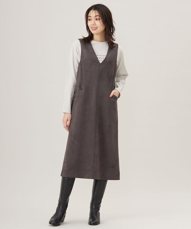 J.PRESS LADIES L 【洗える】スウェードダンボール ジャンパースカート スレートブラウン系