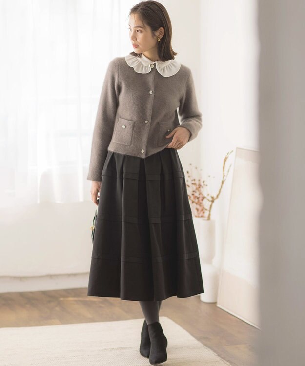 組曲 フリルタフタ フレアスカート ブラック系