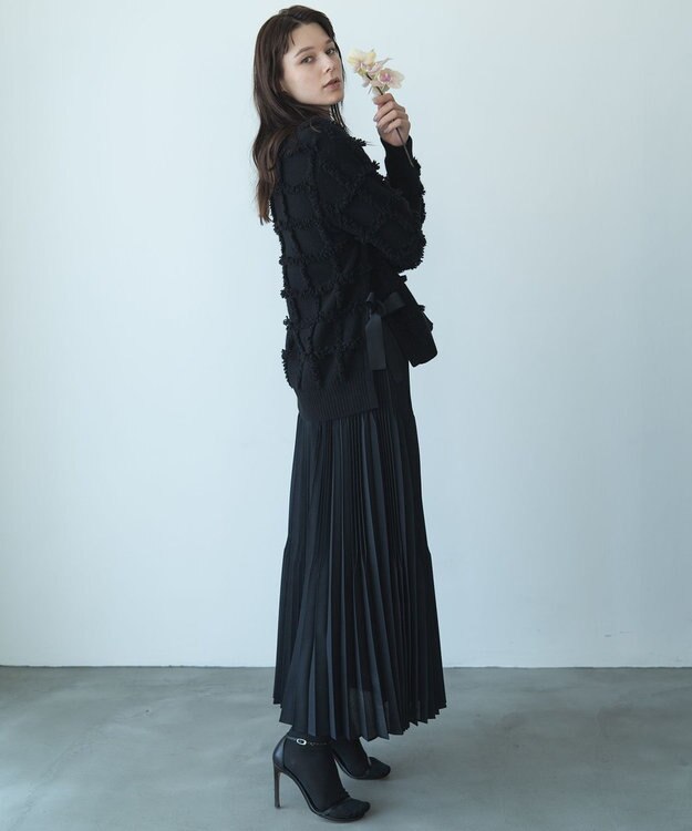 自由区 【カトリエムブーケ】Check frange フリンジカーディガン ブラック