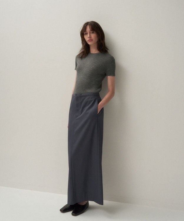 ATON TECHNO WOOL TWILL | Iラインスカート CHARACOAL GRAY