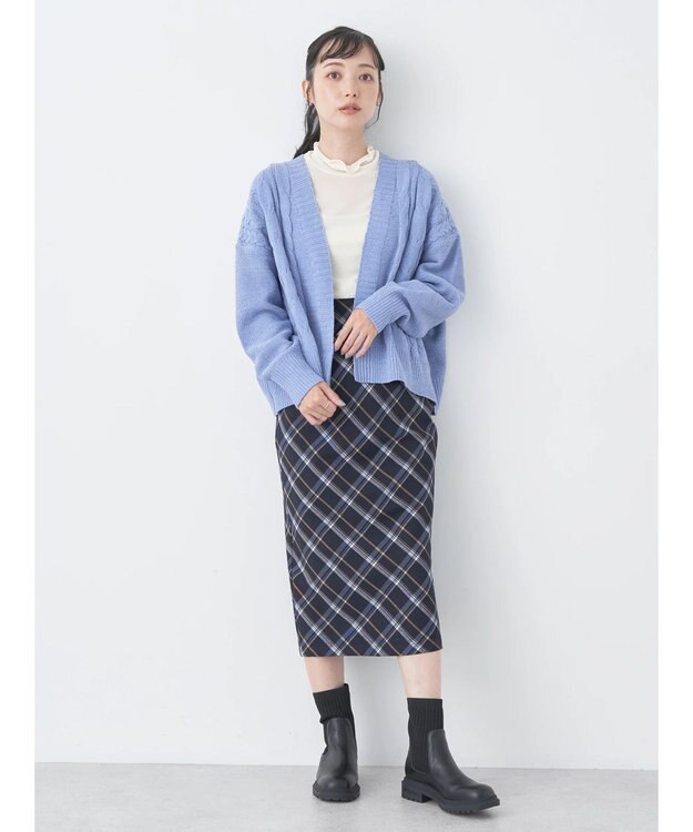 earth music&ecology ベロアモールケーブルカーディガン Blue