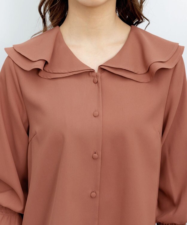 Tiaclasse L 【洗える】フレアカラーブラウス ピンク