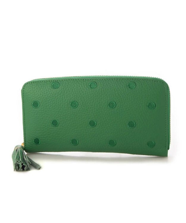 UNBILLION ペルケ perche / 牛革ドット刺繍ラウンド長財布 グリーン