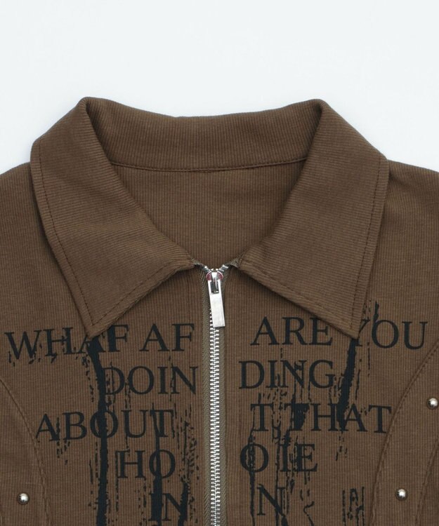 WEGO WジップスタッズクロップドSSトップス カーキ