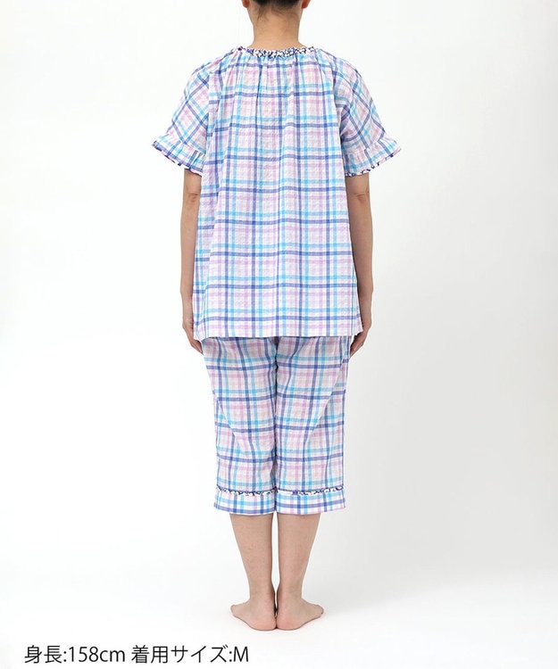 tsumori chisato SLEEP ツモリチサト パジャマ 5分袖 半袖 7分丈 綿混(本体) ローン素材 レディース UDT154 /ワコール サックス