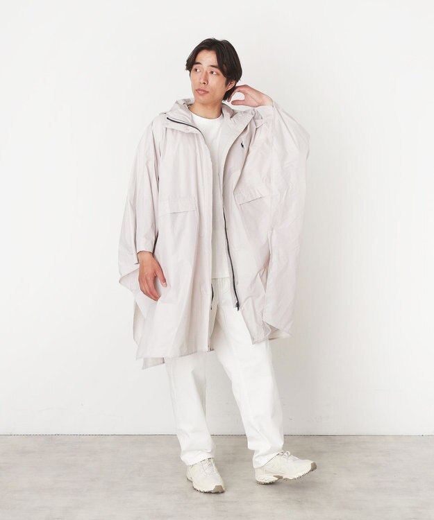 MOONBAT POLO RALPH LAUREN(ポロ ラルフローレン) ポロポニー ポケッタブル レインポンチョ レインコート 無地 フード 収納袋 ロゴ入 レディース ライトグレー