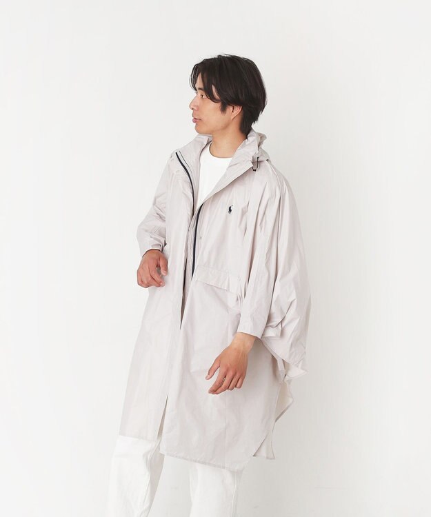 MOONBAT POLO RALPH LAUREN(ポロ ラルフローレン) ポロポニー ポケッタブル レインポンチョ レインコート 無地 フード 収納袋 ロゴ入 レディース ライトグレー