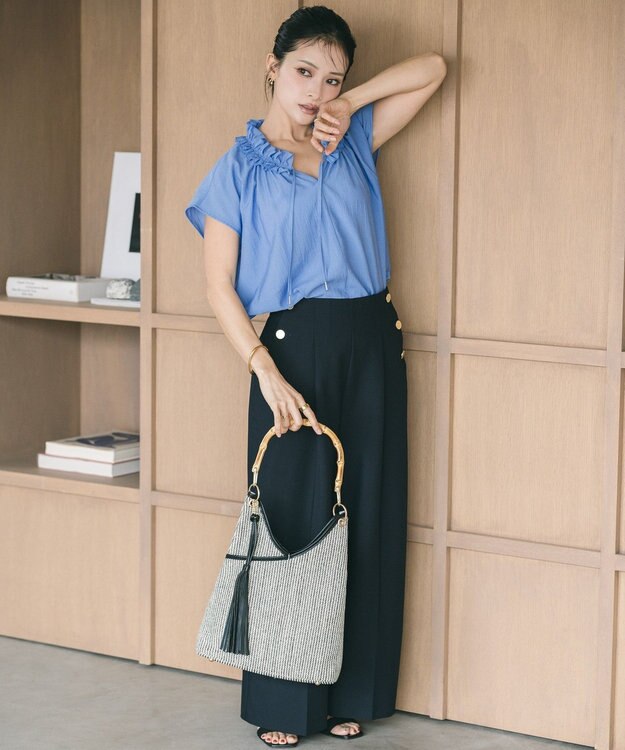 YECCA VECCA ギャザーリボンブラウス Blue