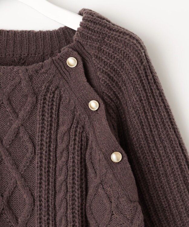 Feroux 【洗える】金釦ケーブル ニット ダークブラウン系