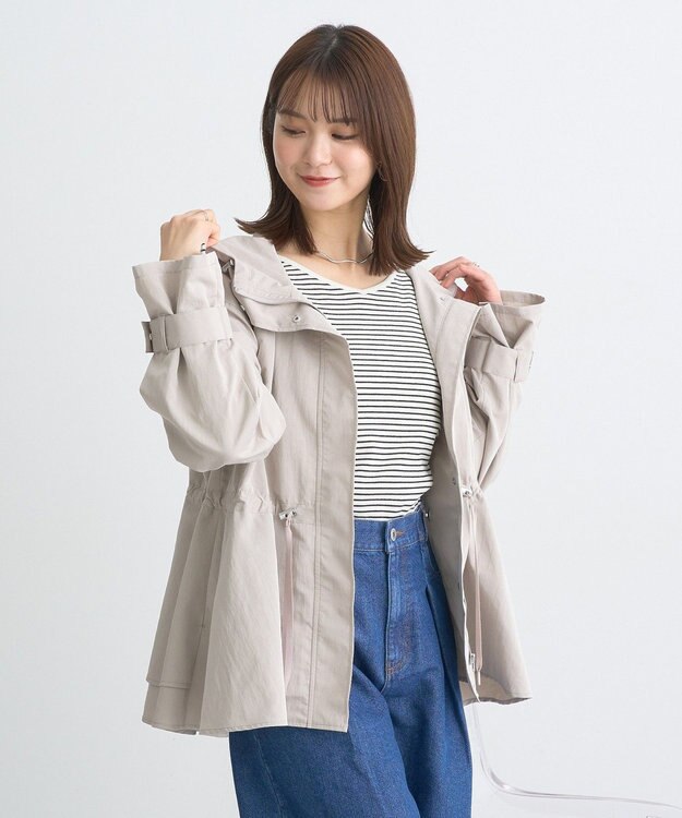 earth music&ecology ドロストペプラムマウンテンパーカー Gray Beige