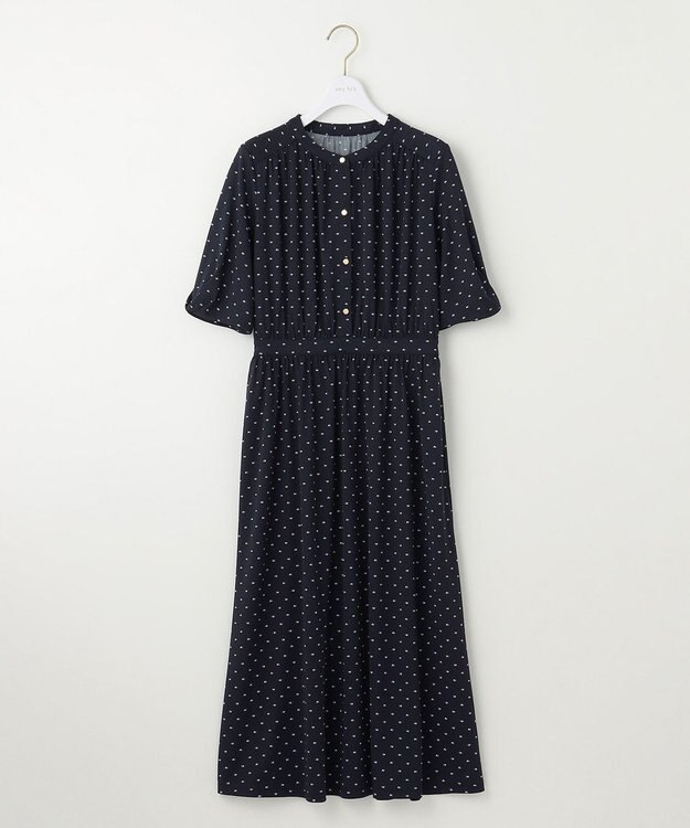 ANY SIS 【接触冷感・吸水速乾・UVケア】エアリードレープスムース ワンピース ネイビー系