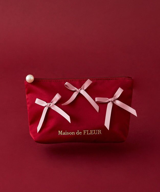 Maison de FLEUR リボンサテンポーチ Red