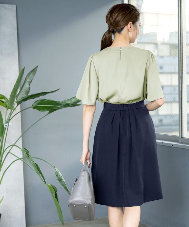 Tiaclasse 【洗える】5分丈フレアスリーブブラウス ミント