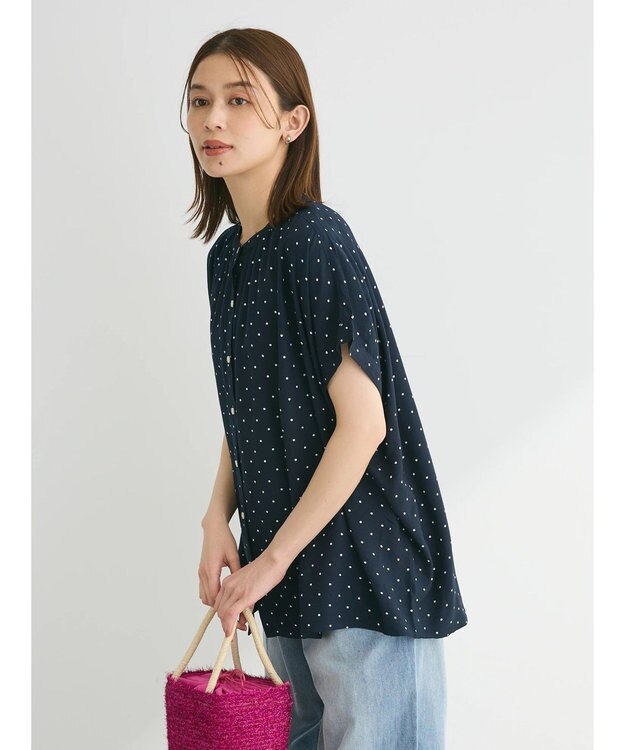 Green Parks アソート柄さらっとレーヨンブラウス Dot Navy