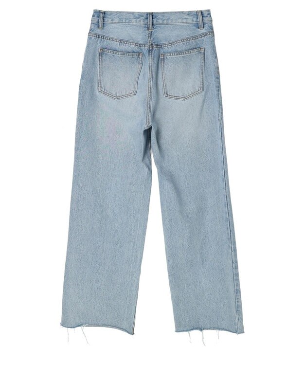 earth music&ecology ウ゛ィンテージ加工セルフカットワイドデニム Light Indigo