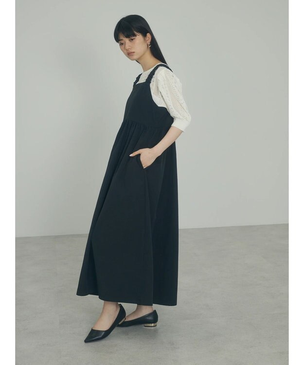 Green Parks ａ．肩ひもギャザーノースリワンピース Black
