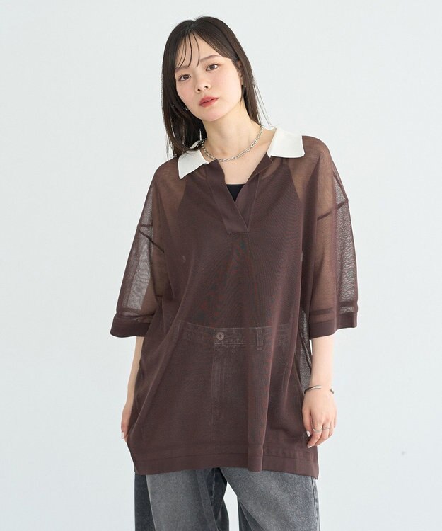 earth music&ecology シアーポロプルオーバー Brown