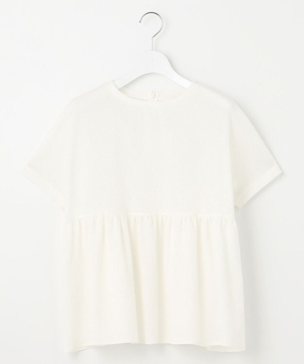 自由区 【洗える】リネンサッカーコンビペプラム カットソー オフホワイト