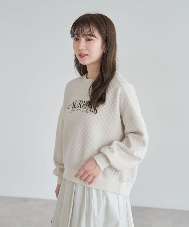 Green Parks ショート丈キルトロゴプルオーバー Off White