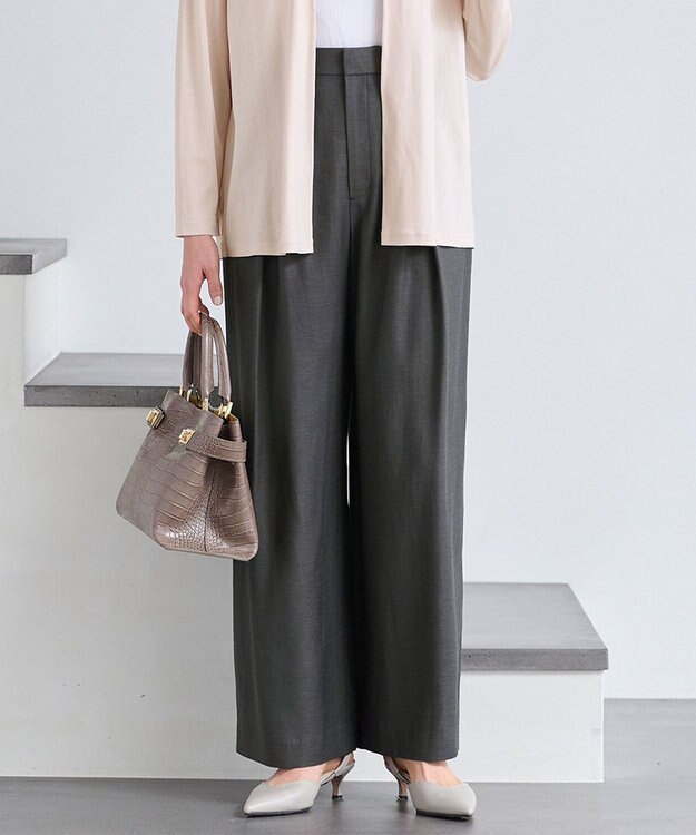 自由区 【XSサイズ～/洗える/セット可】キュプラリネンシャンタン ワイドパンツ グレー系