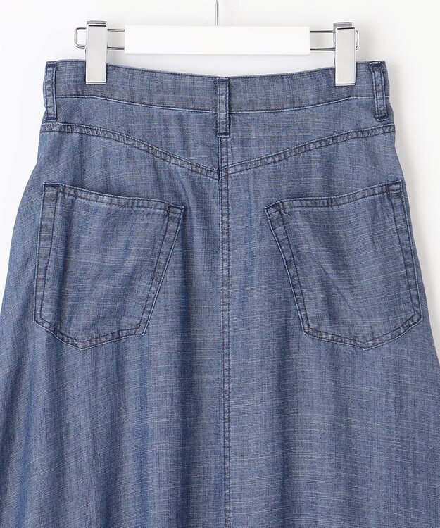 自由区 L 【洗える】テンセルリネンデニム  スカート ネイビー系