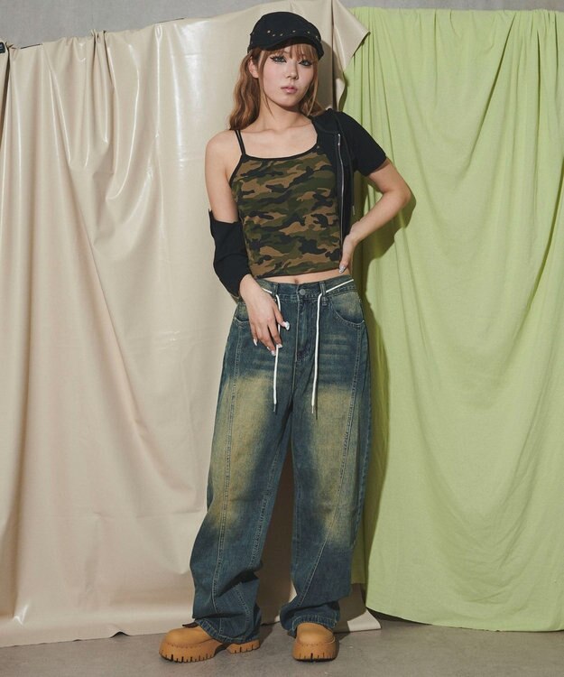 WEGO ウォッシュストリングデニム デニム中濃色