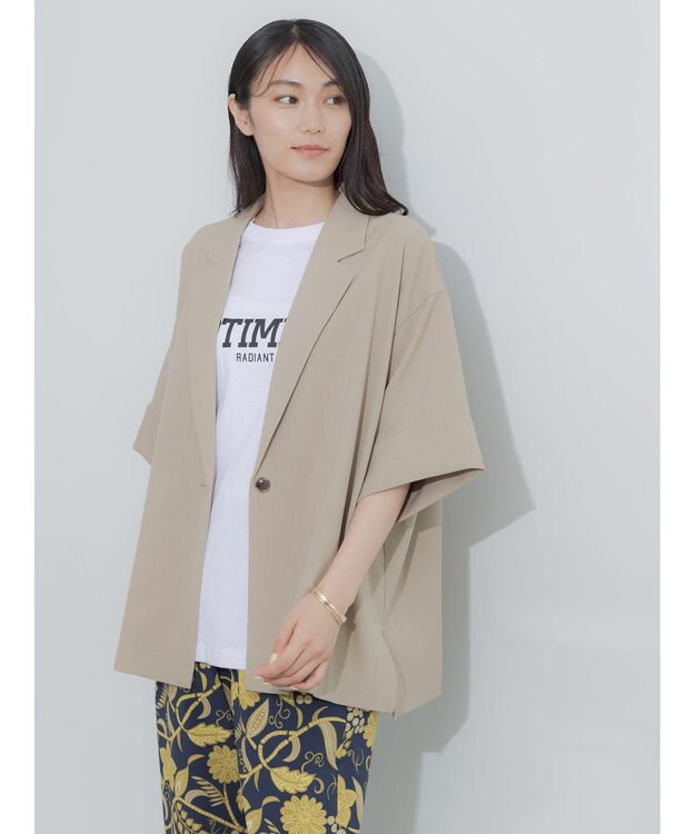 Te chichi 麻調ハーフスリーブジャケット ベージュ