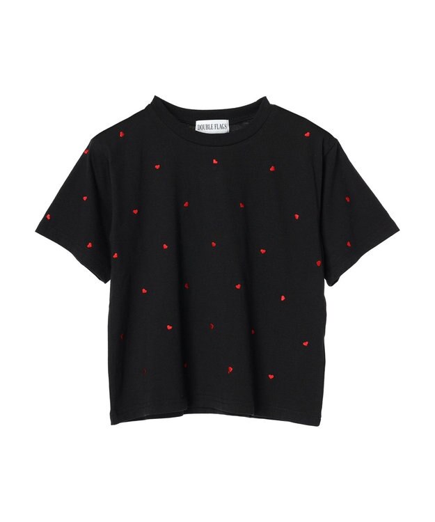 Green Parks ・Ｄｏｕｂｌｅ　Ｆｌａｇｓ　ハート刺繍ＴＥＥ Black