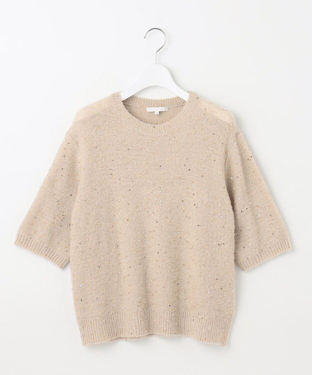 自由区 【アンサンブル対応・洗える】スパンコールプルオーバー ニット ベージュ