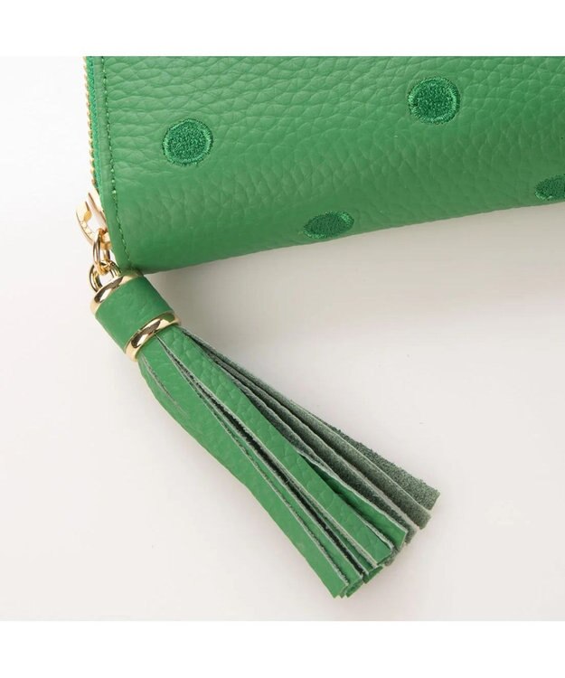 UNBILLION ペルケ perche / 牛革ドット刺繍ラウンド長財布 グリーン