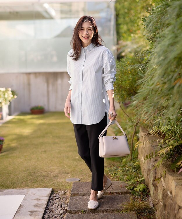 ANY 【洗濯機可能/接触冷感/UVケア】カラーストライプシャツ グレーロンスト