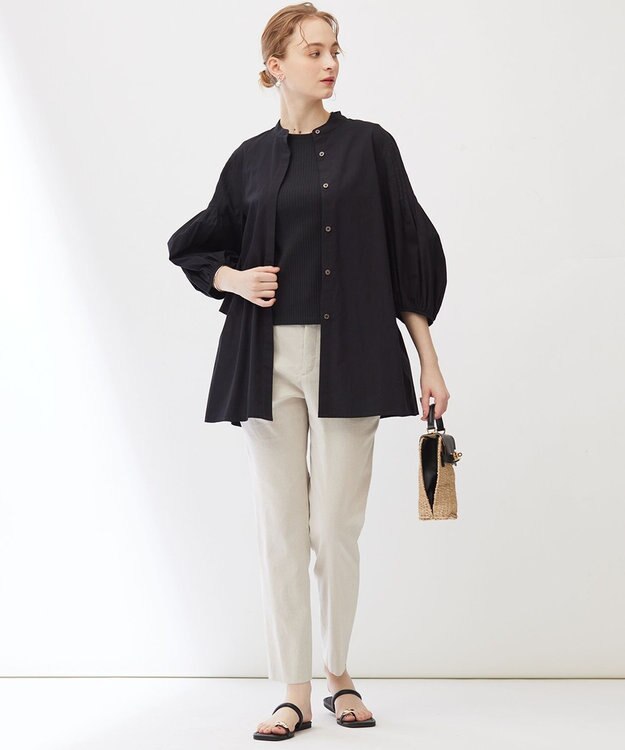 23区 【Indian Factory】コットンポプリン タックディテール チュニックブラウス ブラック