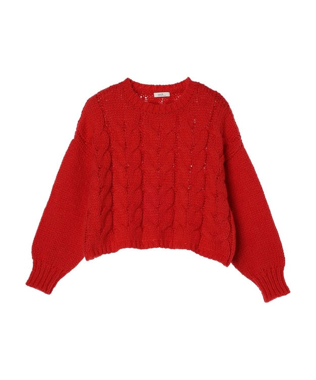 earth music&ecology ローゲージ手編み風ケーブルプルオーバー Red