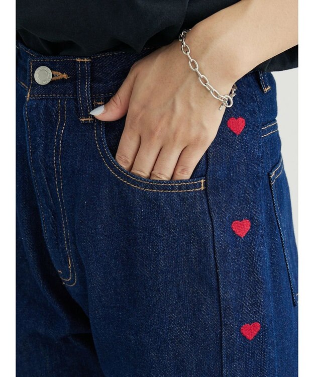 Green Parks ・Ｄｏｕｂｌｅ　Ｆｌａｇｓ　ハート刺繍フレアデニム Indigo