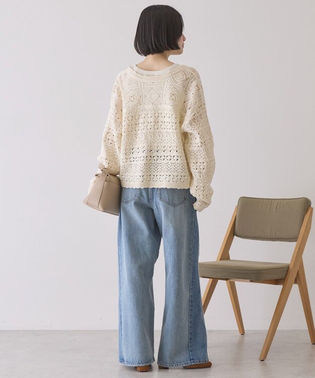 AMERICAN HOLIC 【前後2WAY】レース透かし編みニットカーディガン Ivory