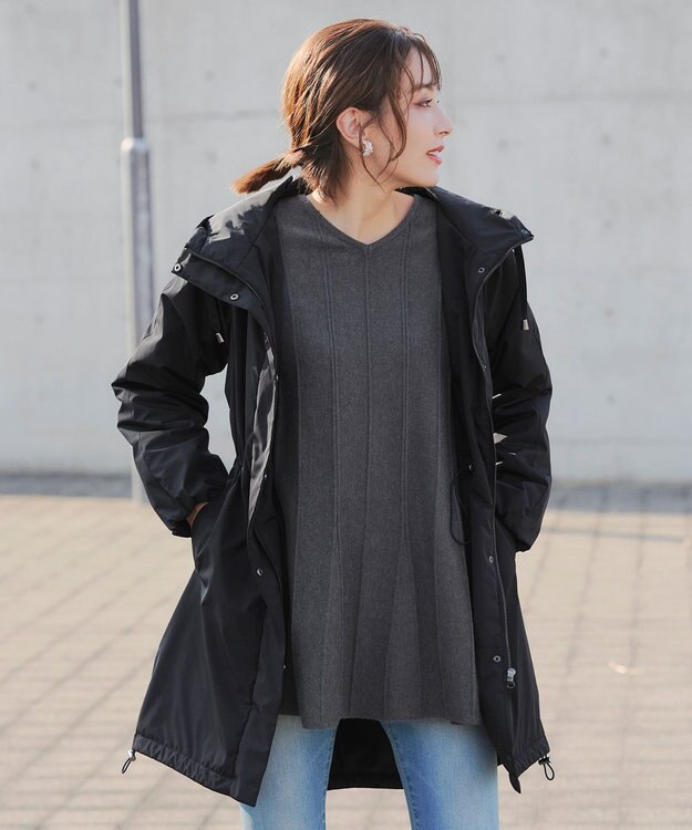 Tiaclasse 【洗える】ストライプ編みフレアニットチュニック チャコールグレー