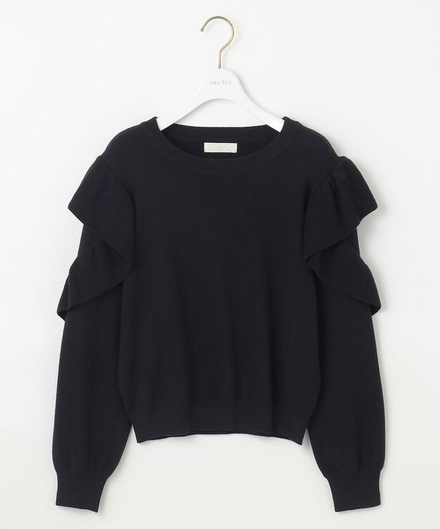 ANY SIS 【洗える】フリルスリーブ ニット ブラック