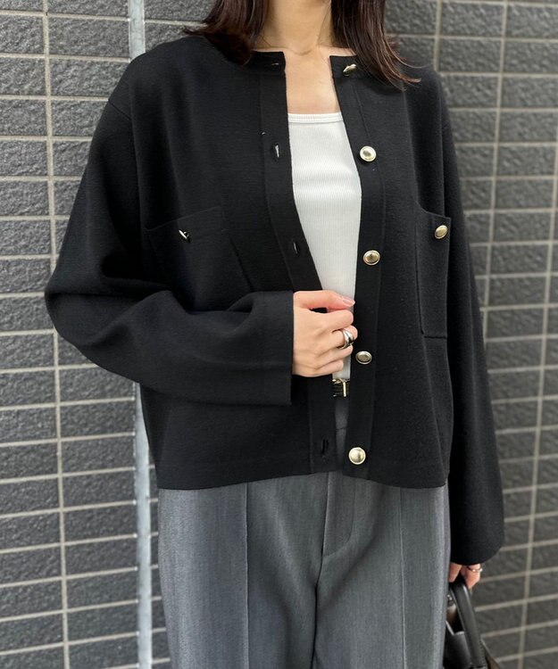 UNFILO 【洗える】金ボタン ニットジャケット ブラック
