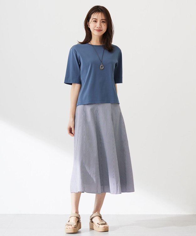 J.PRESS LADIES 【洗える】アセVis ギンガム スカート ネイビー系3