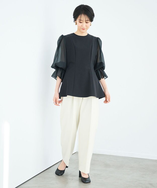 #Newans シアースリーブブラウス ブラック