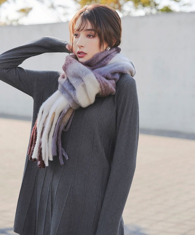 Tiaclasse 【洗える】ストライプ編みフレアニットチュニック チャコールグレー