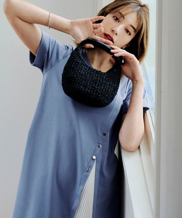 Tiaclasse 【UVケア・接触冷感】”あまラク” アシメプリーツカットソーワンピース ブルー