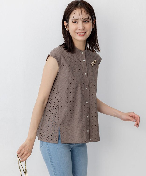 組曲 L エンブロイダリーレースノースリーブ ブラウス モカグレー系9